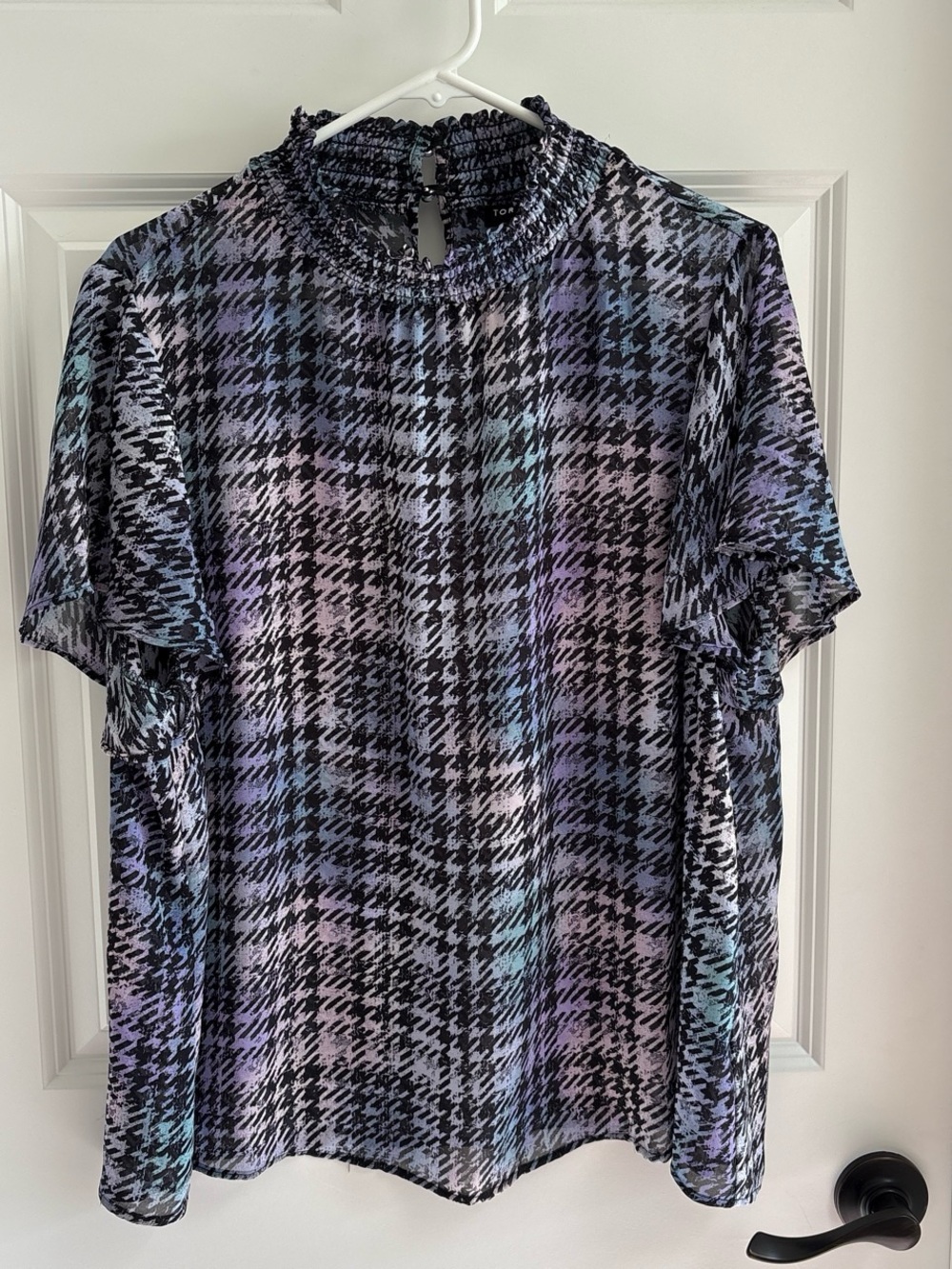 torrid Black Plaid Blouse with Lavender & Mint Hues